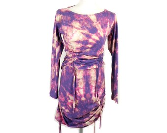 Purple with Pink and Ivory Bleach Dye Cotton Long Sleeved T Shirt and Skirt from JUSTIZ Size S  UK 10 Made in Wales Boho Tie Dye Unique