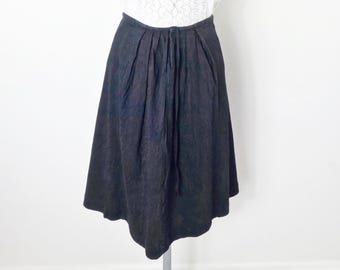 1990s Luxury Designer Charcoal Black Raw Silk Peasant Straight Skirt by Dries Van Noten Size M/ L UK 14 Office Cocktails Glam Boho Dance