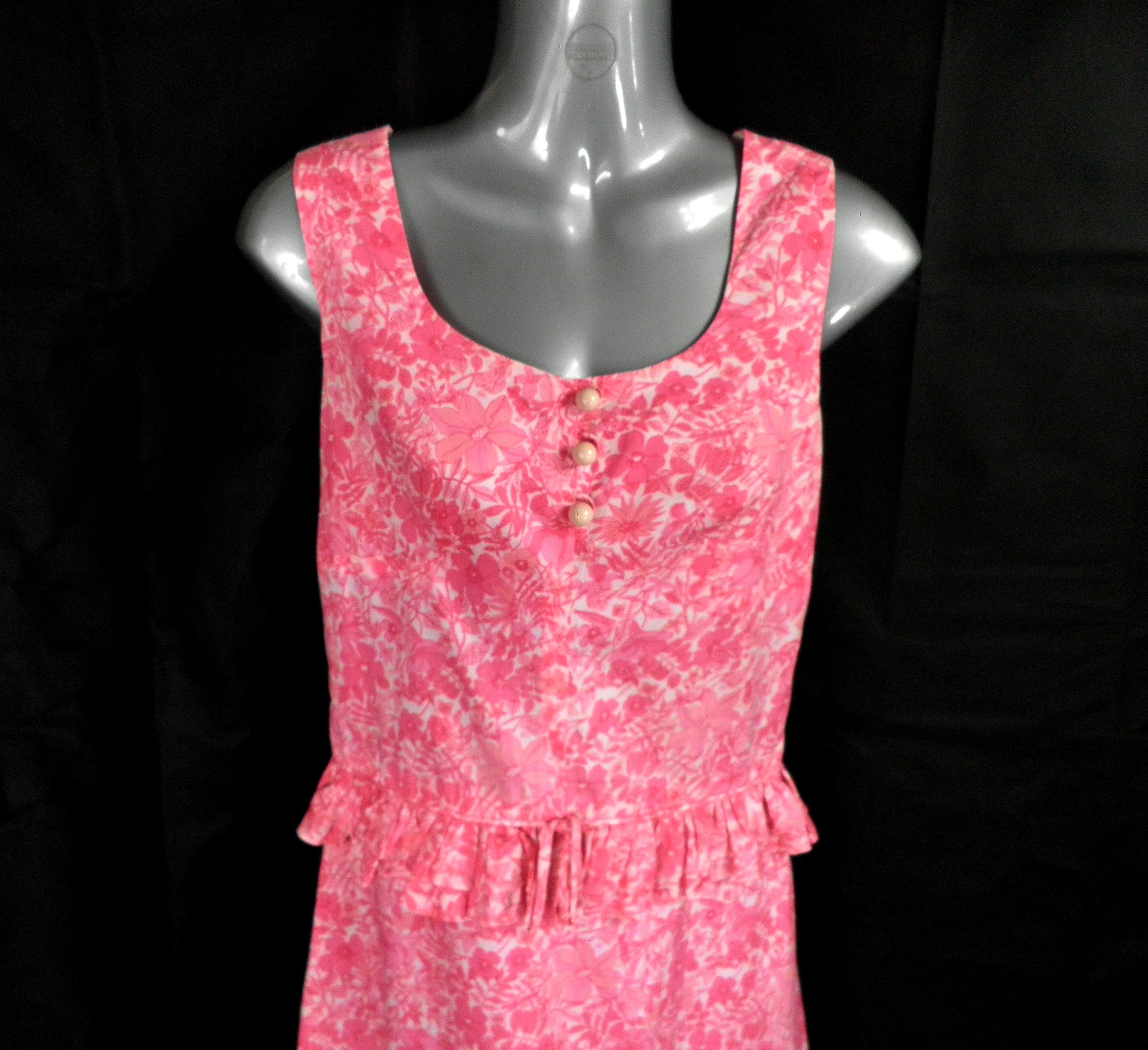 Rose Frantz ♥ Sleeveless Hood Mini Dress /追跡付 1960s Dollyrockers Iconic Pink Chintz Flora Liberty Print