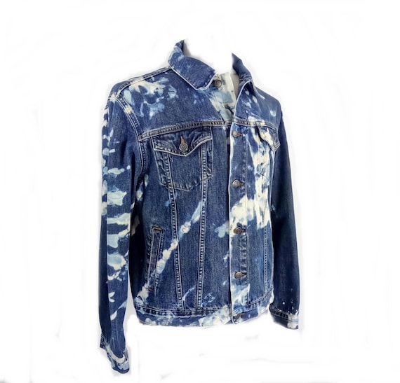 Indigo Pale Blue and White Denim Bleach Dyed Jean Jacket by Justiz