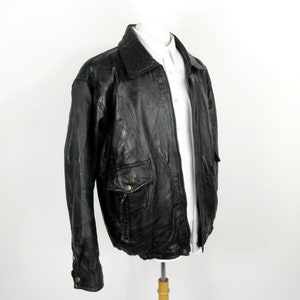 1970s Stylish Black Leather Patchwork Zipped Blouson Jacket Made in England England Size XL Chest 46 inches Classic  Sports Retro