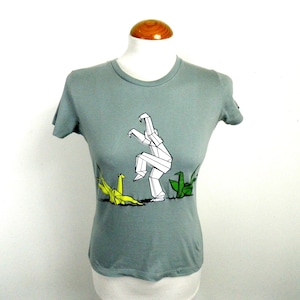 1980s  New Retro Grey Origami Swan Lake Cotton T Shirt by Immortal Size XS Chest 32 inches  Boho Festival Punk Rave