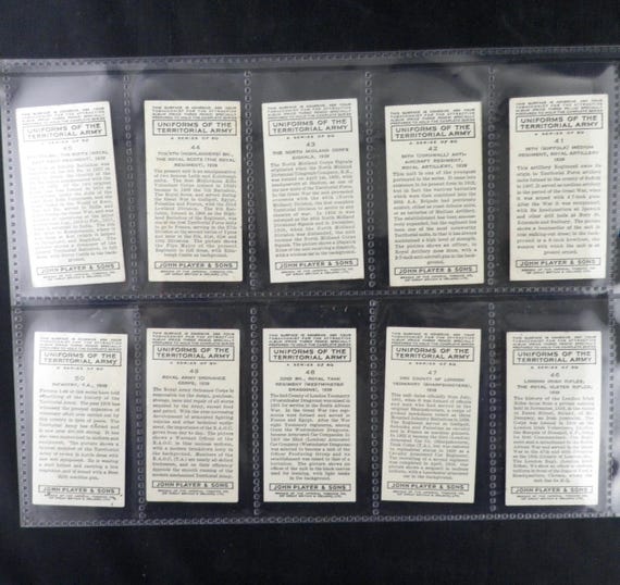uniforms of the territorial army cigarette cards Uniforms of the Territorial Army Cigarette Cards by John Player & Sons 1939  Set of 50 History Military Uniforms Collectable
