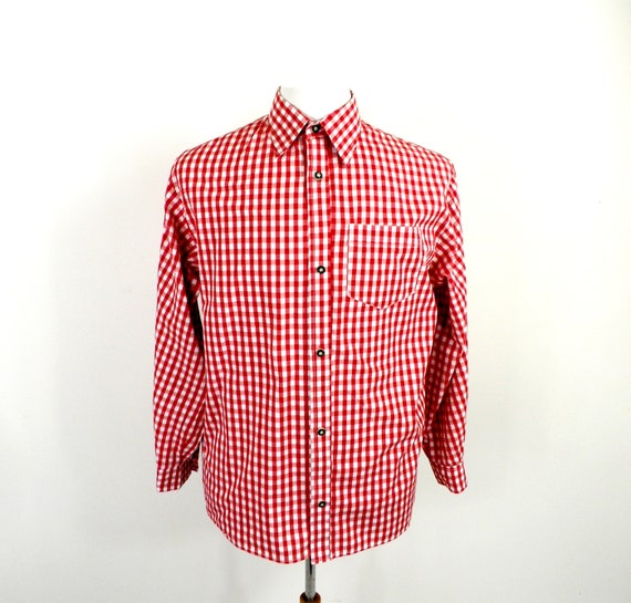 1970s Red and White Check Gingham Trachten Cotton… - image 2