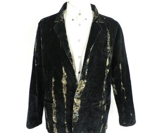 Black and Shades of Grey Bleach Dyed Cotton Suedine Blazer Jacket by JustIZ Size L Chest 44  Made in Wales Boho  Pirate Streetwear  Rework