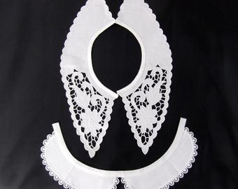 Pair of Antique Intricate Lace and Peter Pan Collars  Sewing
