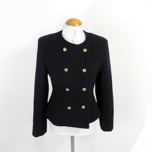 1970s Marion Donaldson Navy Tailored Double Breasted Wool Box Jacket  Size S  UK 10 Made in UK Classic Chic Boho Designer Country