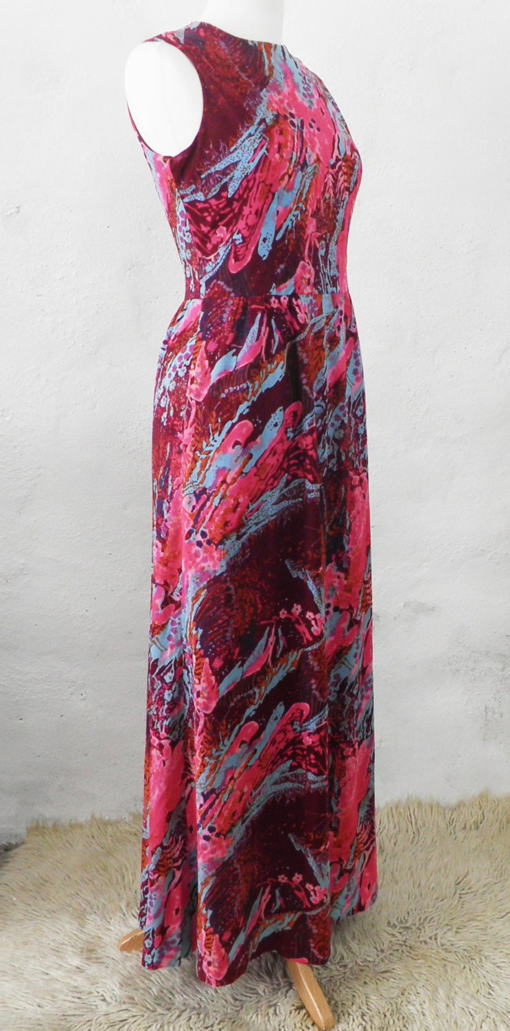 1960s Maxi Dress Deep Red Abstract Pattern Size XS - Etsy UK