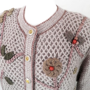 1980s Wool and Mohair Embroidered Cardigan Jacket by Creor  French Chic  Size XL