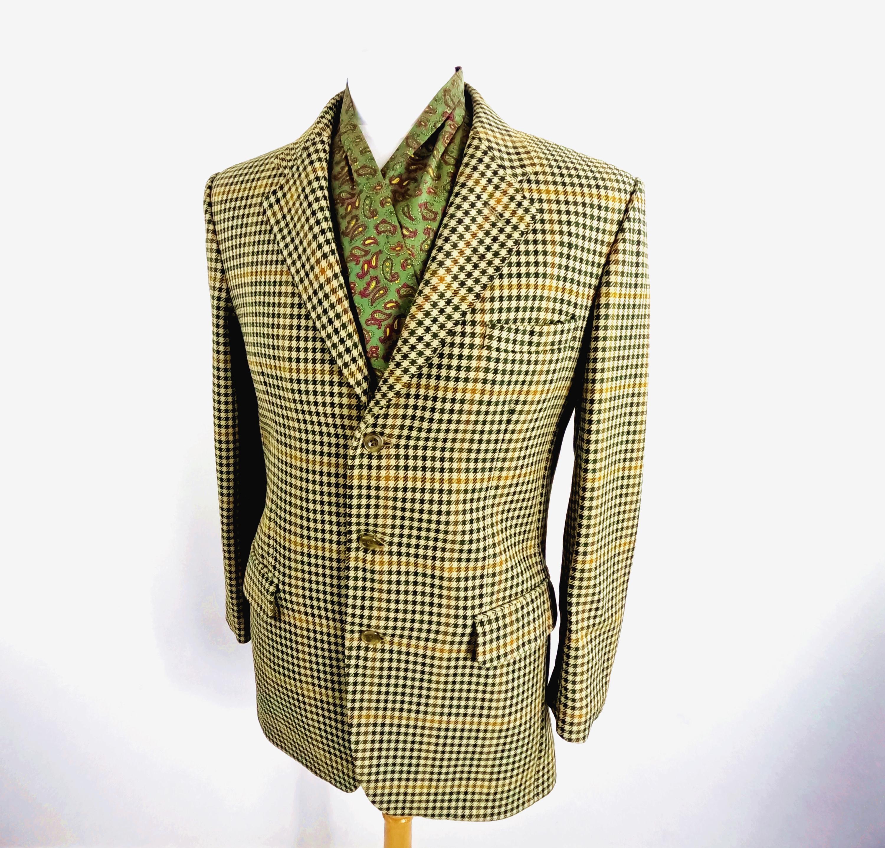 1960s Green Brown and Ochre Check Tailored Wool Tweed Jacket by