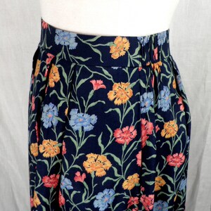1980s Liberty Print New Blue Pink and Orange on Navy Floral Peasant Long Skirt by Marion Donaldson Size S UK 10 Made in England Boho image 3