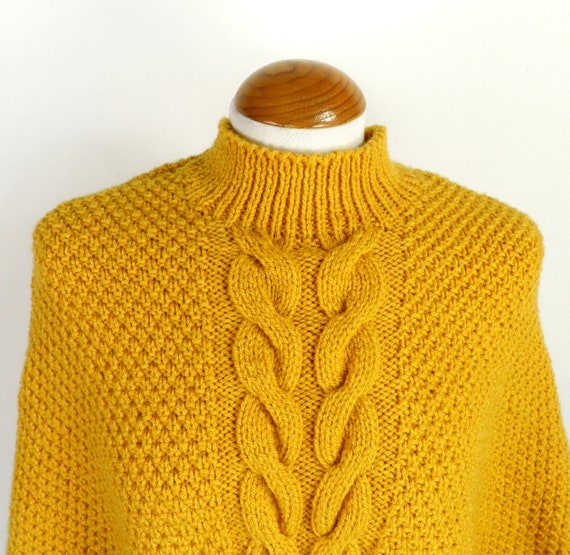 1980s Ochre Yellow Kids Hand Knit Cable Knit Wool… - image 2