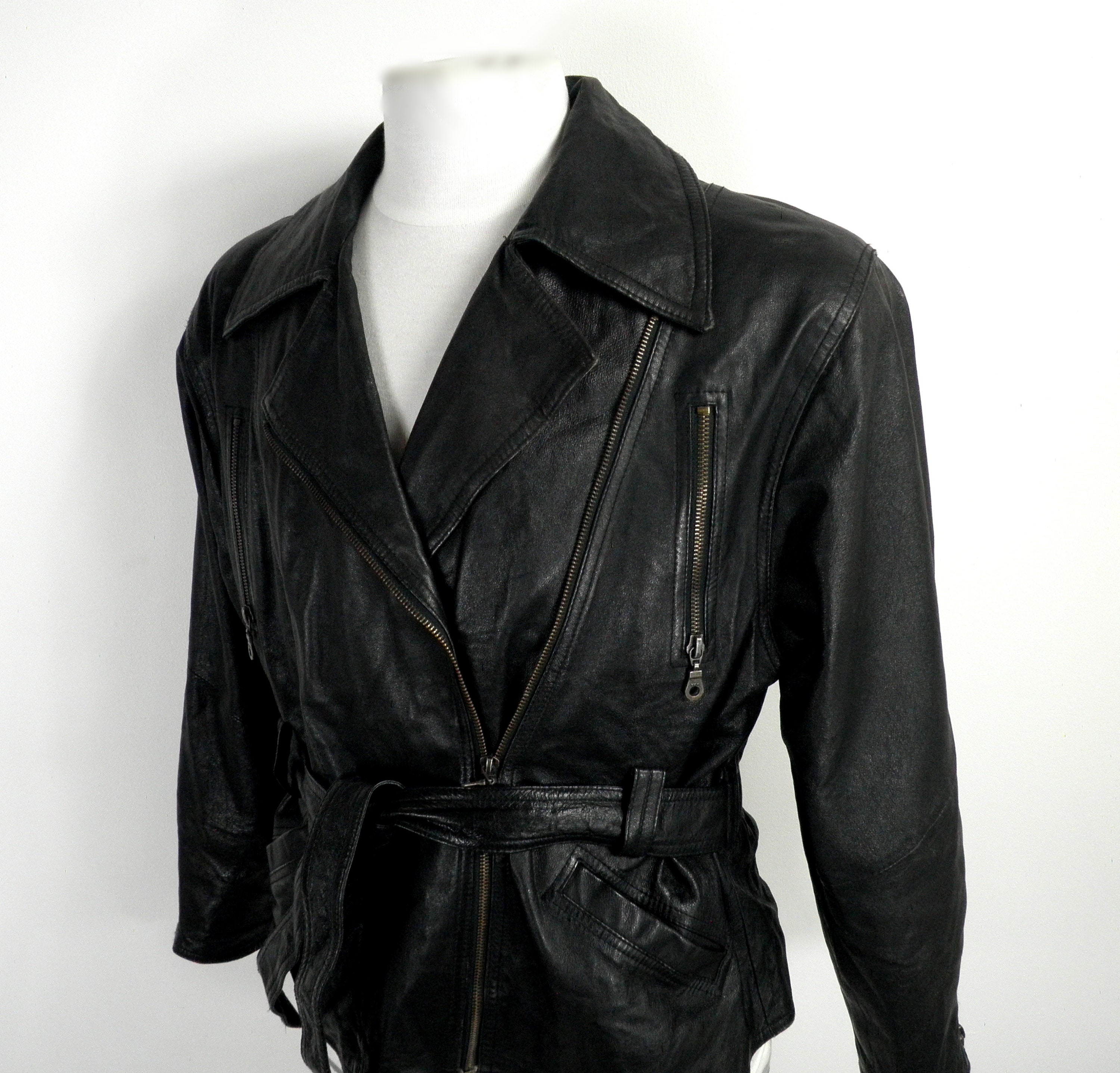 1980s Black Cowhide Leather Zipped Belted - Etsy