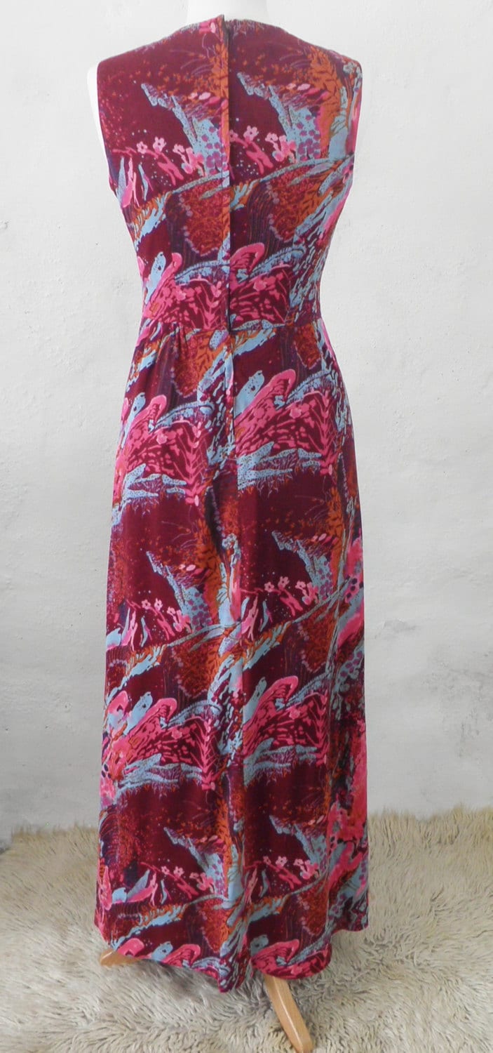 1960s Maxi Dress Deep Red Abstract Pattern Size XS | Etsy