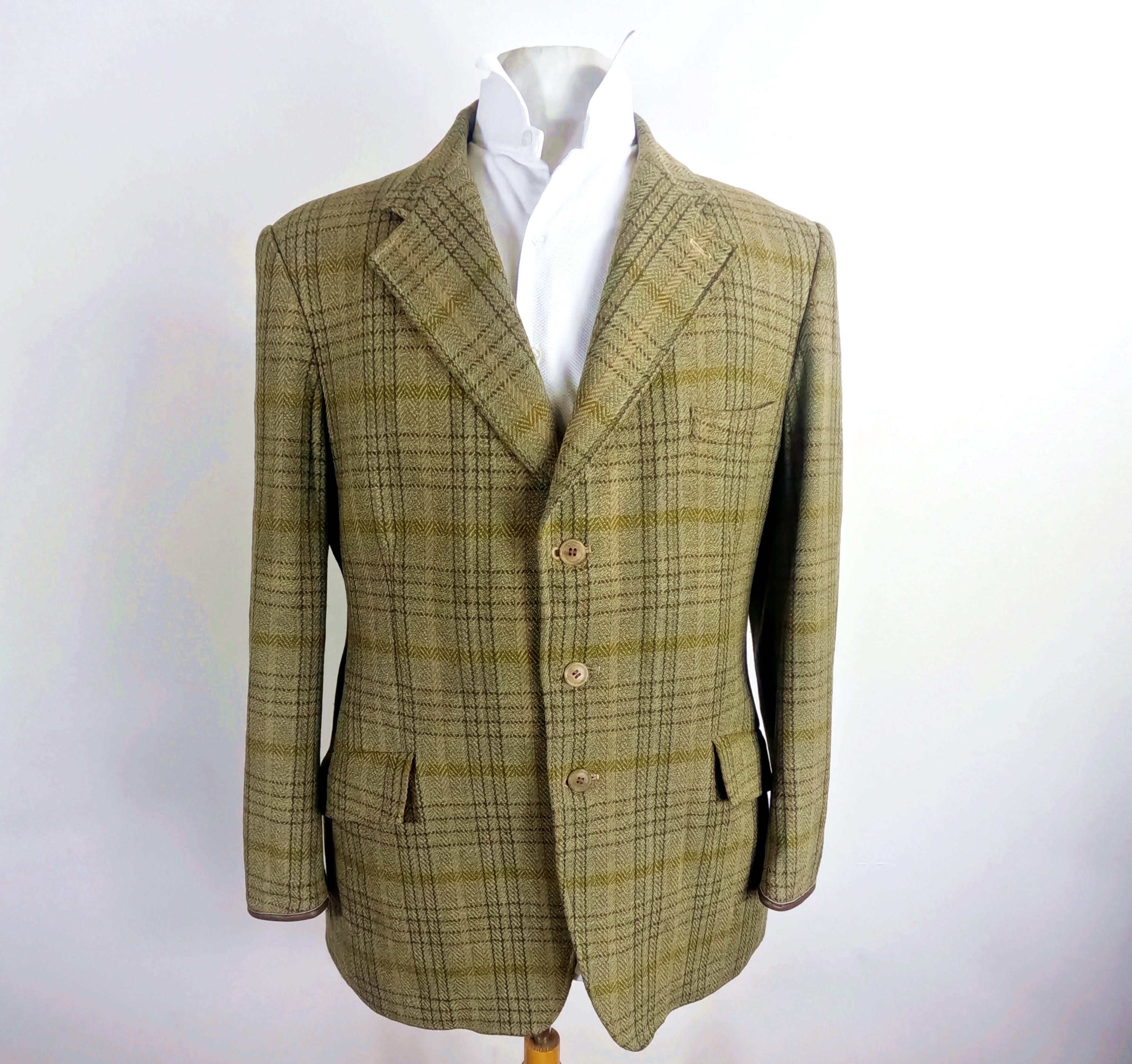 1950s Sage Green and Burnt Orange Check Tweed Wool Jacket by Gala Forest  Size M / L Chest 40 inches Made in Scotland Classic Traditional