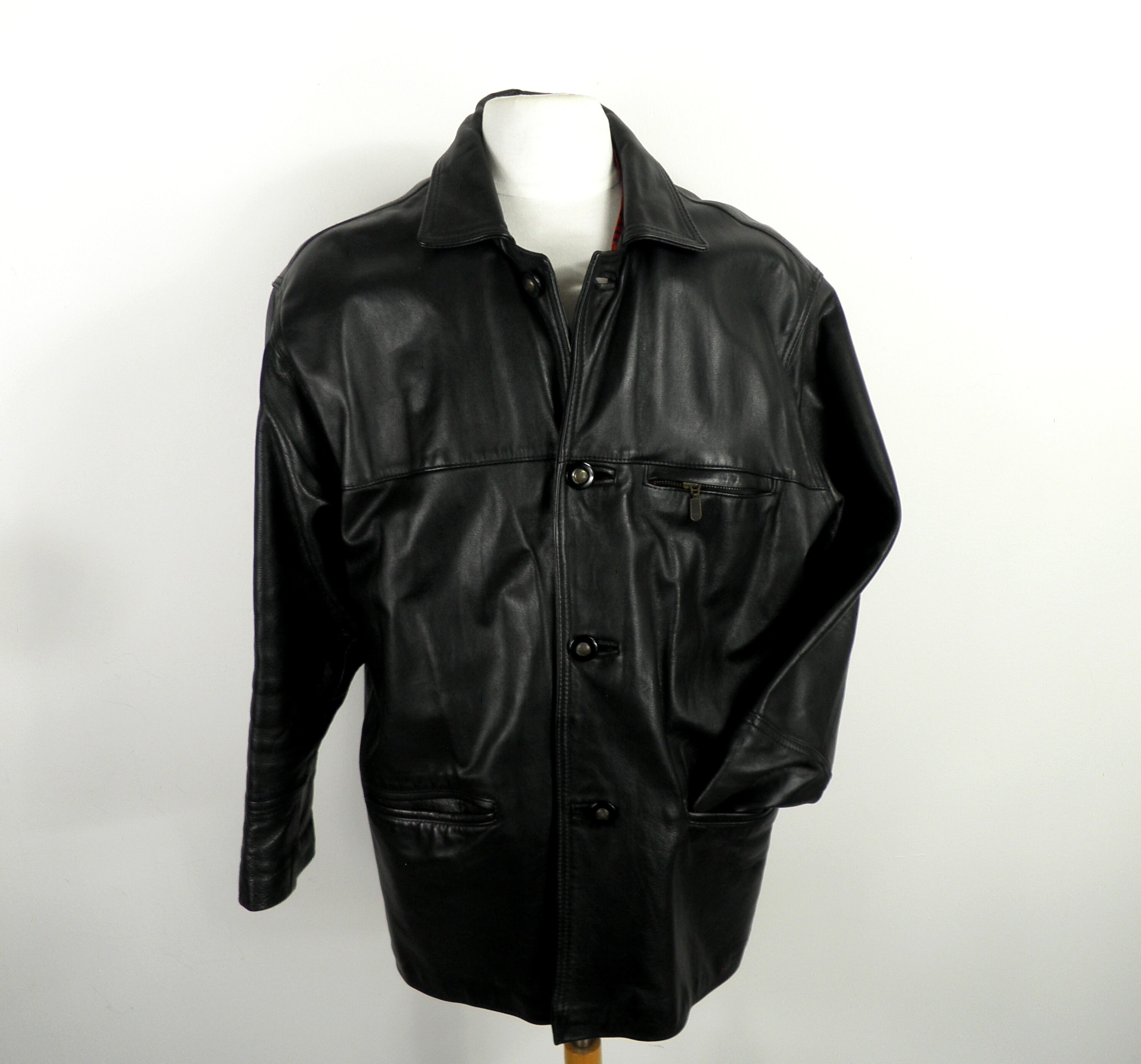 1970s Thick Black Cowhide Leather Car Coat by Vital 1970s Thick Black Cowhide Leather Car Coat by Vital