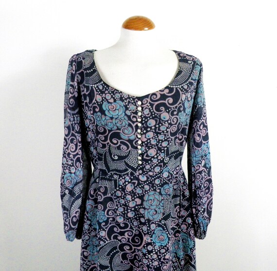 1960s Blue & Purple Paisley Floral Semi Opaque Ch… - image 2