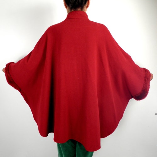 1960s Deep Red Wool and Cashmere Midi Cape shops with Mandarin Collar by Lady Charme Size M / L UK 14/16 Classic Glam Fairy Boho Folk Fairy Magic