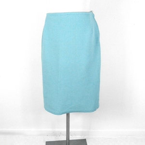 1960s Azure Blue Textural Crimplene Straight Skirt Size S UK 10 Classic Boho Rare