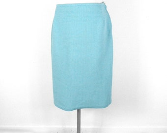 1960s Azure Blue Textural Crimplene Straight Skirt Size S UK 10 Classic Boho Rare