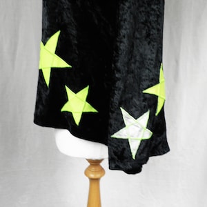 Black Velvet Rave Top with Neon Yellow and Silver Appliqued Stars  Size S by Corybant