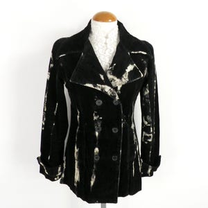 1970s Black and Grey Bleach Dye Cotton Corduroy Fitted Jacket with Large Lapels from JustIZ  Size XS / S UK  8 Made in Wales Boho Unique