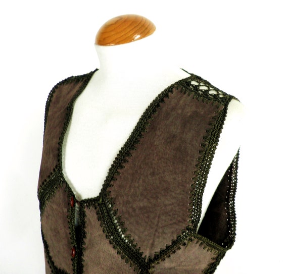 1970s Rich Dark brown Leather and Crochet Patchwo… - image 3