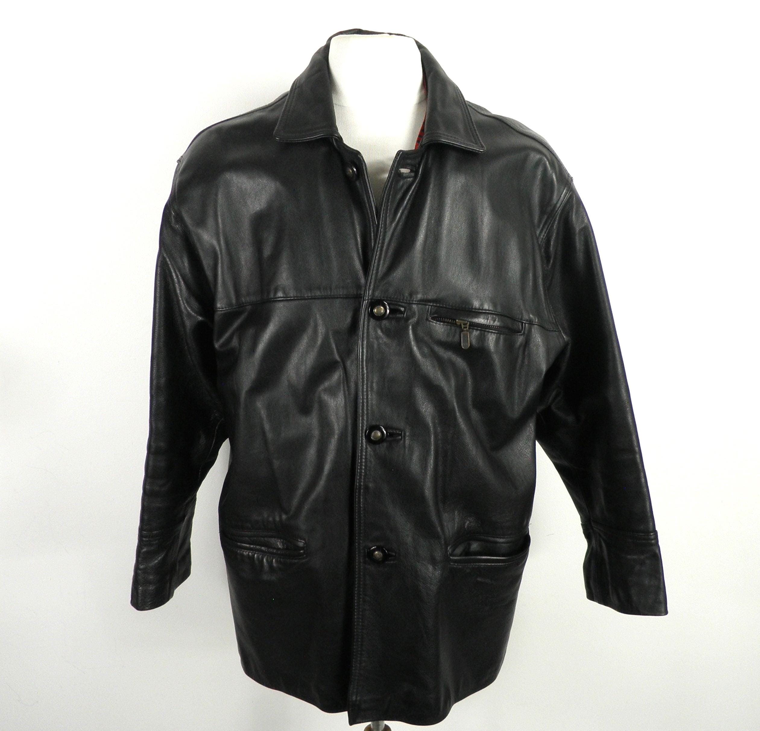 ジャケット・アウター Vintage cow leather car coat jacket XL 1970s Thick Black Cowhide Leather Car Coat by Vital Leatherwear