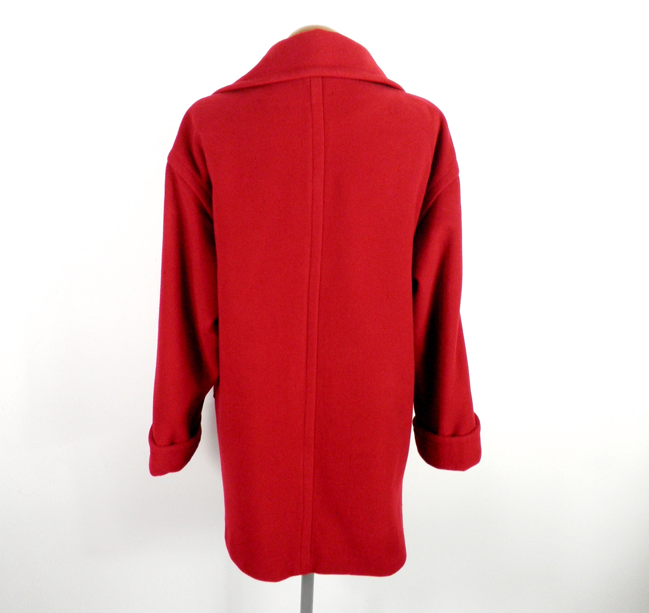 1980s Designer Raspberry Red Wool and Cashmere 3/4 Coat With Wide