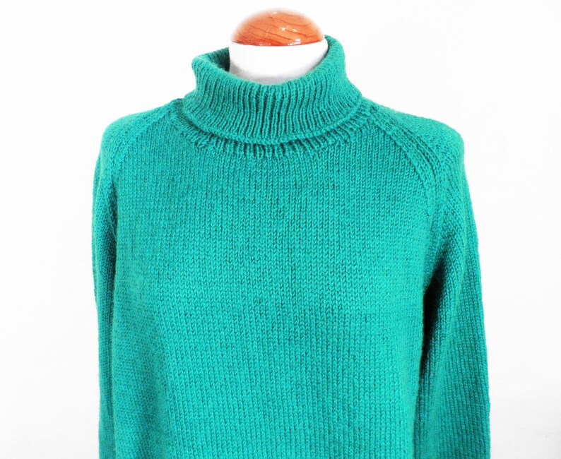 Emerald Green Hand Knit Wool Polo Neck Sweater / Jumper Size | Etsy