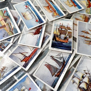 Storia della navigazione Set completo di 50 di WA & AC Churchman Carte di sigarette emesse 1936 Navi Barche Navigazione marittima Rare