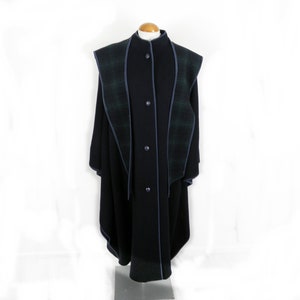 1960s Dark Blue Loden Wool Hooded Maxi Cape With Scarf by Bauer 