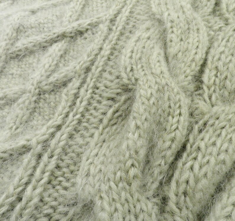 1970s Pale Green Hand Knit Cable Knit Mohair Wool Cape Poncho by Uttam of London Size S Boho Retro Country Art