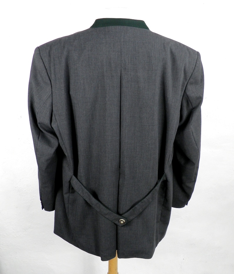 1960s Dark Grey Bavarian Trachten Wool Jacket with Green Felt Trim by Alphorn Original Size 4XL Classic Boho