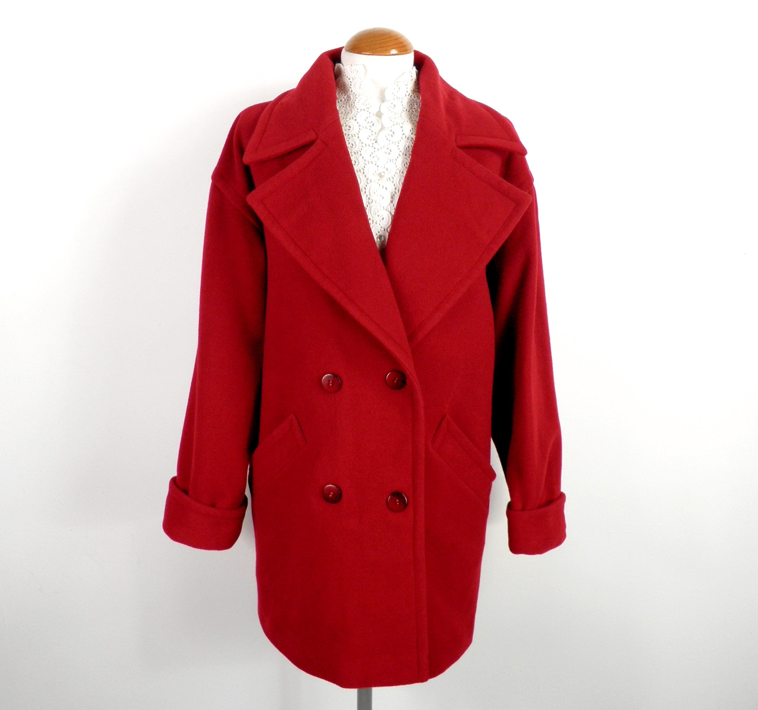 1980s Designer Raspberry Red Wool and Cashmere 3/4 Coat With