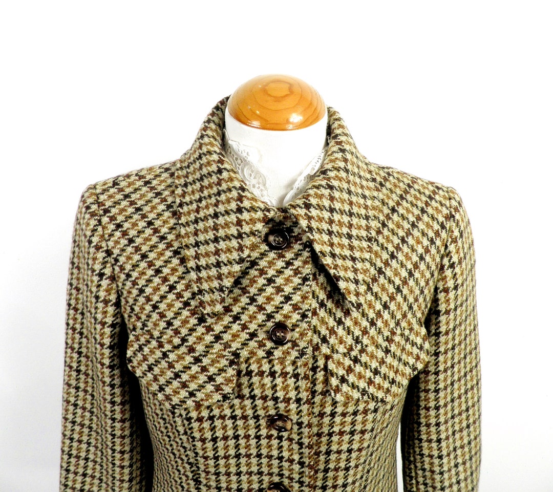 1970s Brown Grey and Oatmeal Houndstooth Tweed Wool Pronounced Etsy