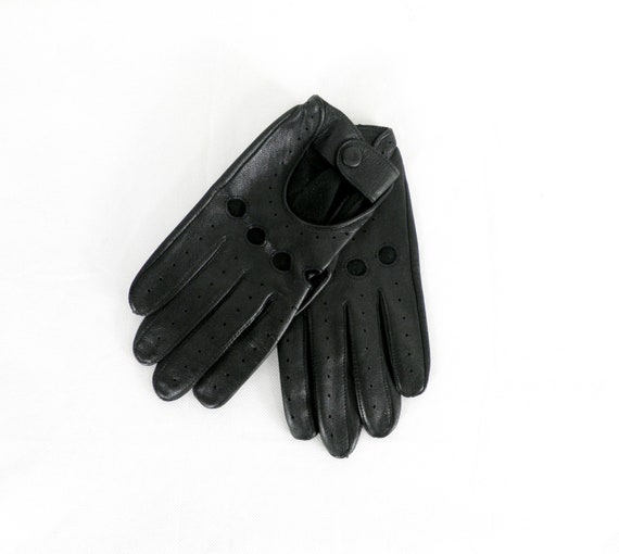 1970s Black Supple Kid Leather Mens Driving Glove… - image 1
