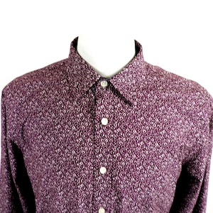 1990s Luxury Purple and White Floral Chintz Cotton Tailored Shirt by Charles Tyrwhitt of Jermyn St London  Size L  Classic Country Gentleman