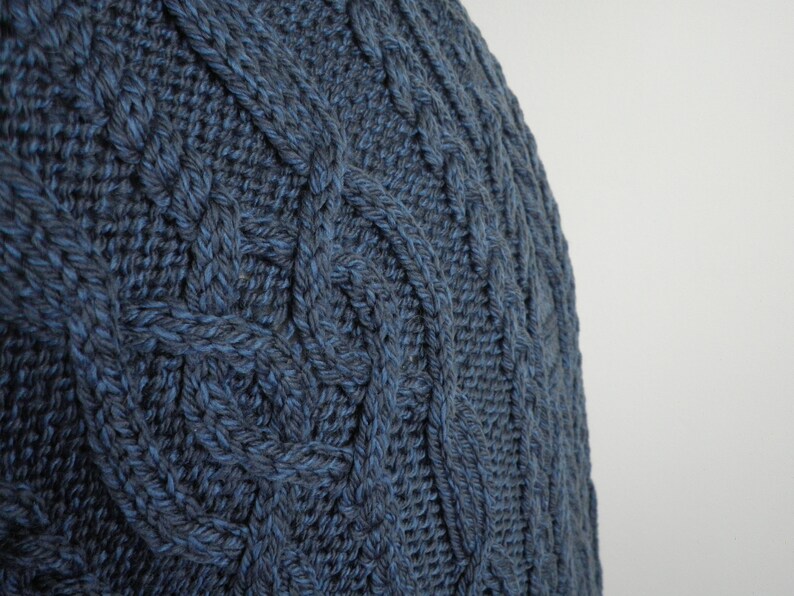 70s Blue and Grey Hand Knit Intricate Cable Knit Wool Blend Roll Neck