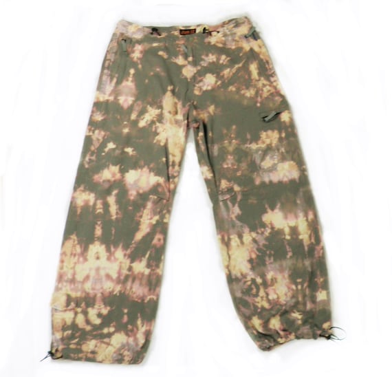 Bleach Dye Cotton Grey Cream and Dusky Pink Ravers Cargo Pants