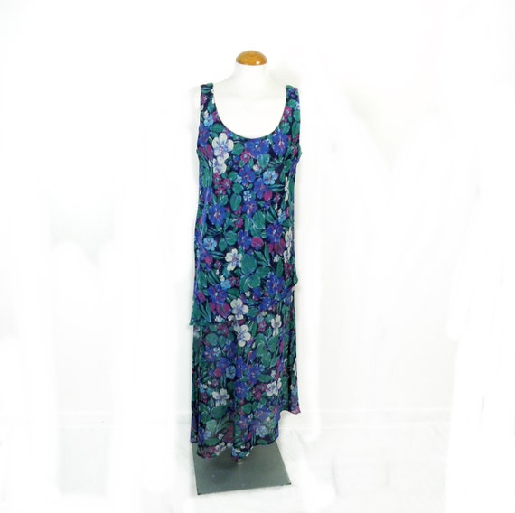 1980s Liberty Print New Blue Green on Blue Floral… - image 1