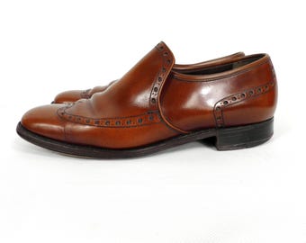 Hand Made Dark Tan Calf Leather Weston 3 Brogue Slip On Shoes by Crockett and Jones Size 6