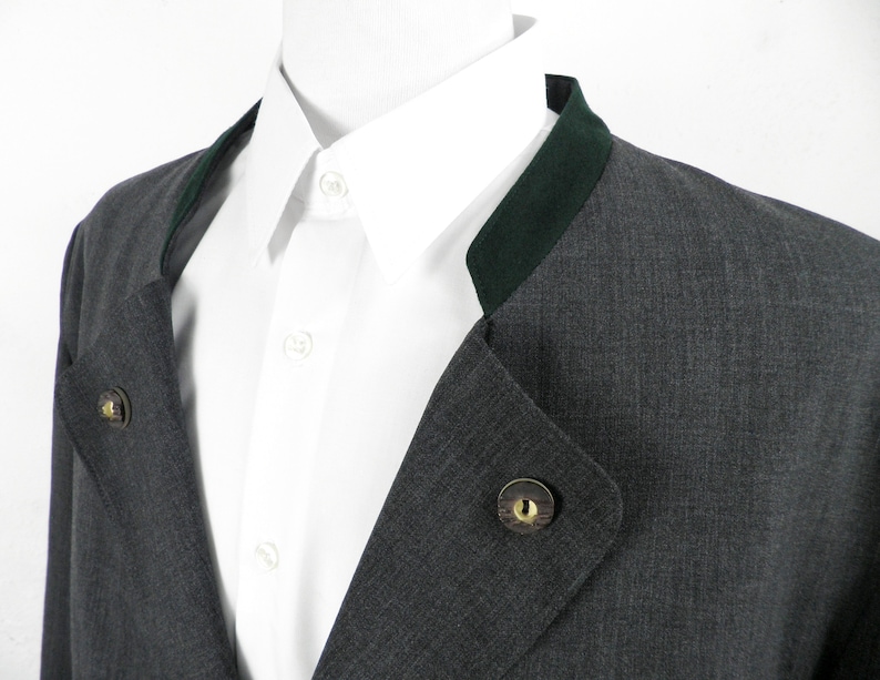 1960s Dark Grey Bavarian Trachten Wool Jacket with Green Felt Trim by Alphorn Original Size 4XL Classic Boho