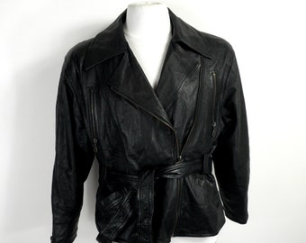 1980s Black Cowhide Leather Zipped Belted - Etsy