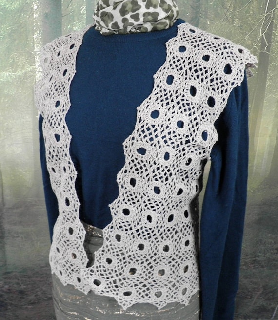 Sage Green Lacy Vintage Crochet Waistcoat / Boler… - image 1