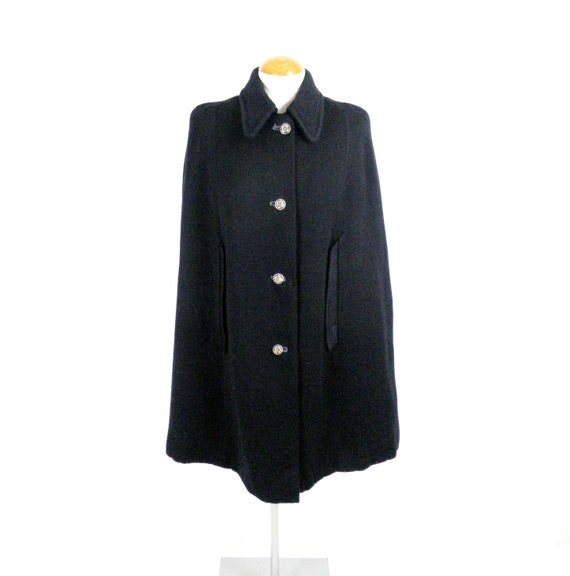 1960s Navy Blue Trachten Wool Midi A Line Cape Si