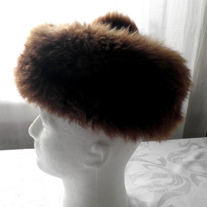 Brown Sheepskin Hat with  Pom Pom Tam o&#39; Shanter To Fit Head 23,5 inches / 57 cm  Boho Unusual Chic