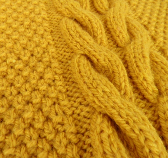 1980s Ochre Yellow Kids Hand Knit Cable Knit Wool… - image 7