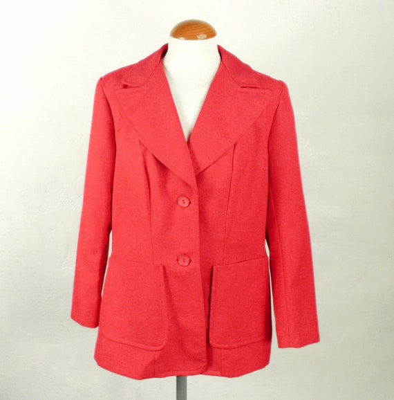 1970s Trevira Bright Red Double Breasted Jacket b… - image 2