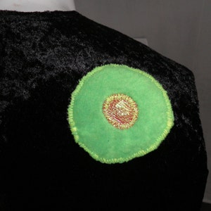 Mens Black Velour Velvet Long Sleeved Top Applique Neon Green Fun Fur Spots Size M / L by Corybant Original One Off image 4